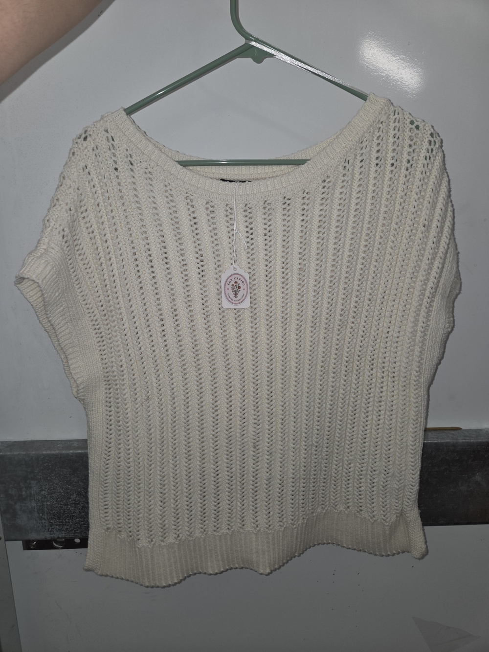 Frye Cream Open-Knit Short Sleeve Sweater